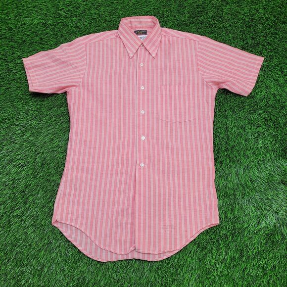 Vintage 70s MOD Stripes Button Shirt S/M 19x30 Red White - Picture 1 of 11